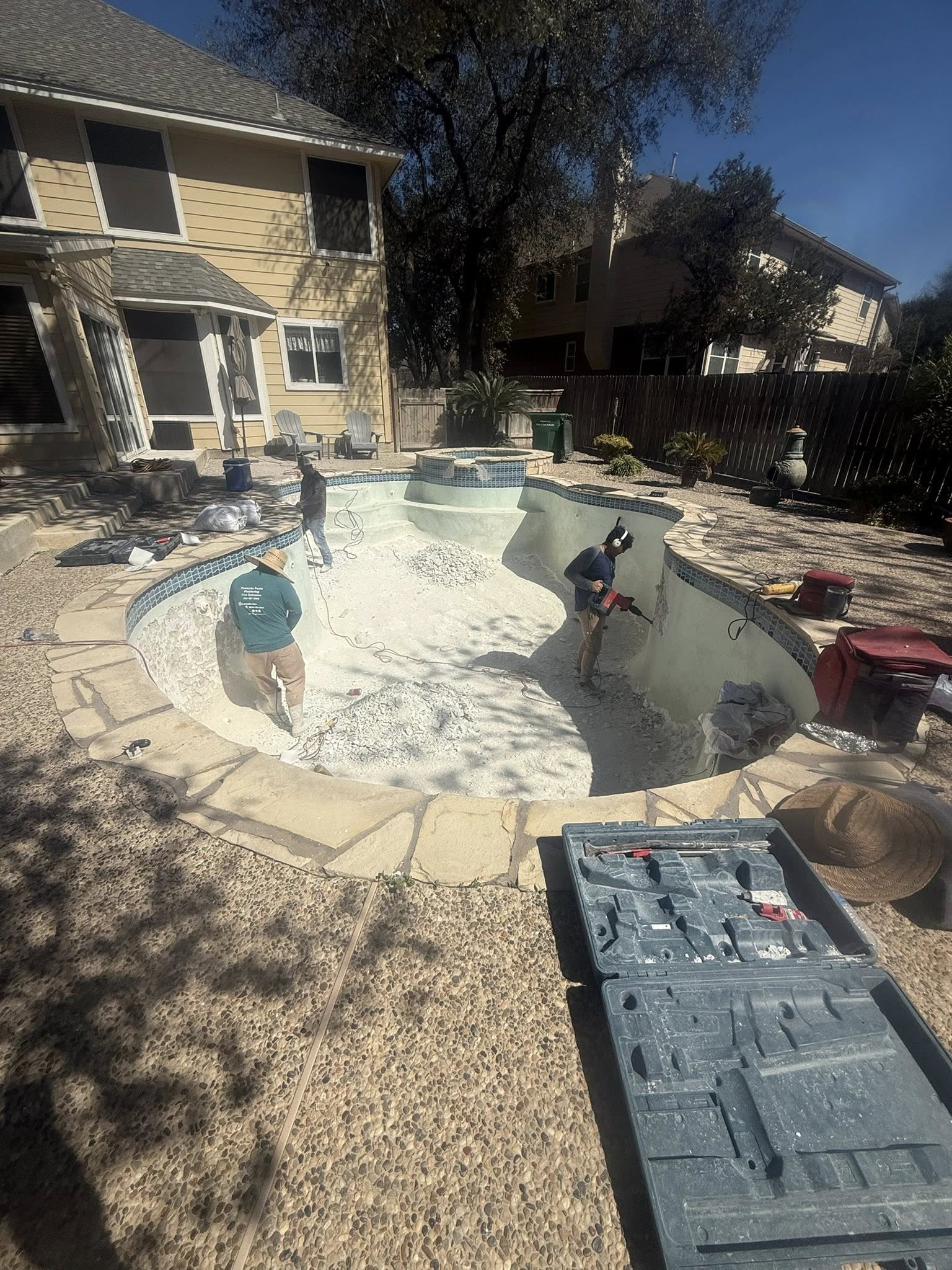 Cascada Pools crew at work resurfacing a pool